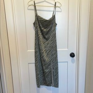 Green Zebra Print Midi Dress with Slit